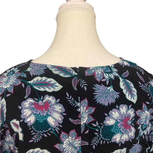 LOFT Floral Midi Dress Black Long Sleeve V-Neck Tiered Boho Cottagecore 14‎ - Picture 7 of 12